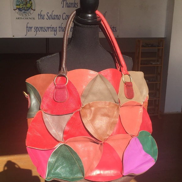 Multicolored American large leather handbag - Picture 4 of 4